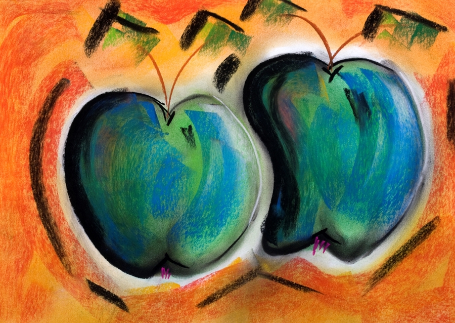 Two apples - pastel chalk 