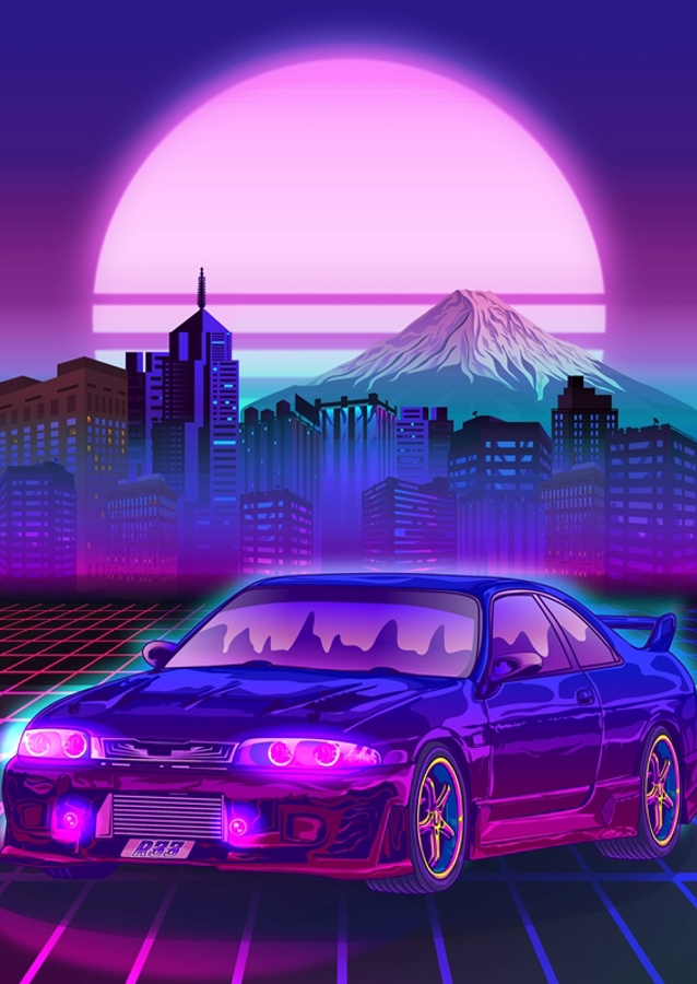 Skyline Gtr R33 Synthwave Fuji
