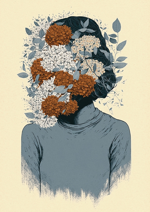 Woman with a flowery face