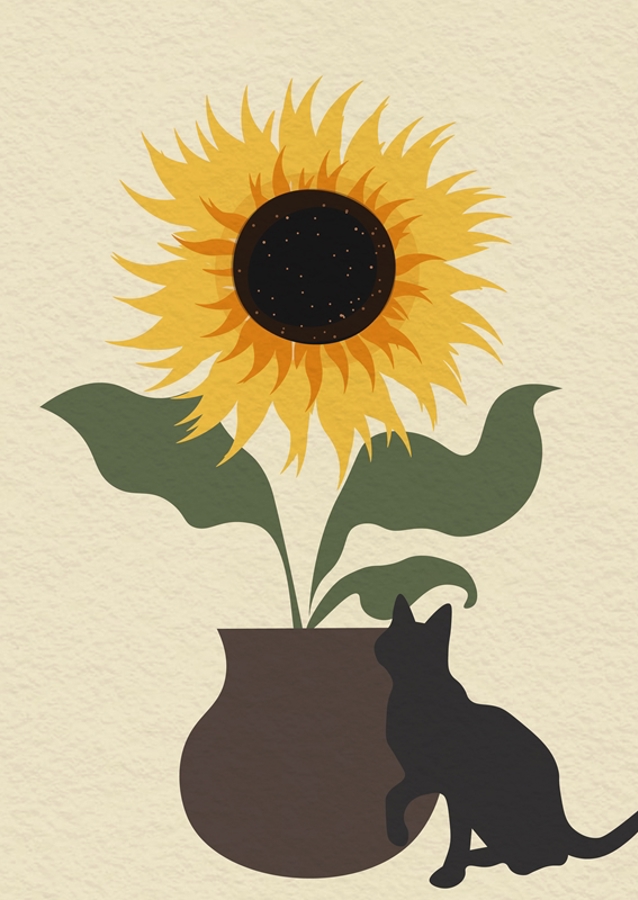 Cat and sunflower pot