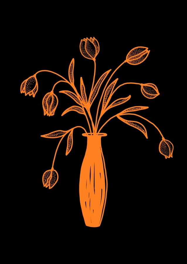 Tulips In Vase Orange Black 