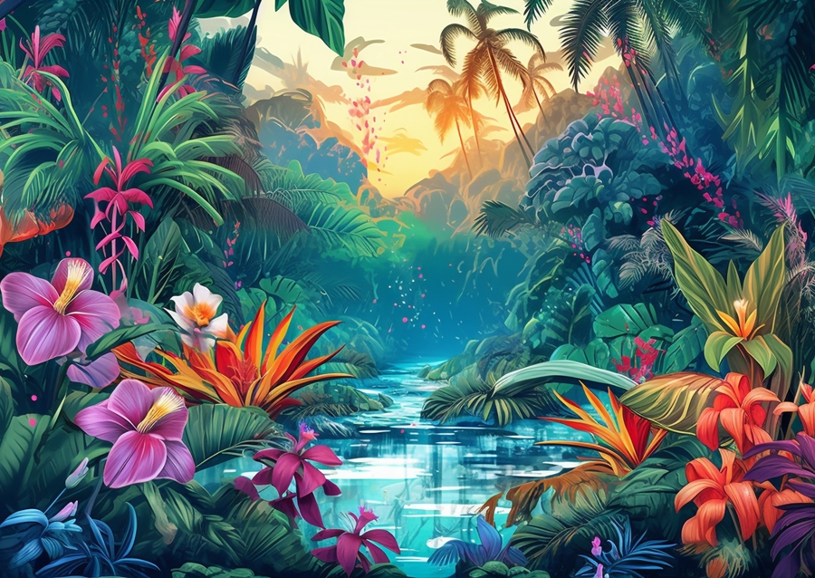 Tropický prales s květinami