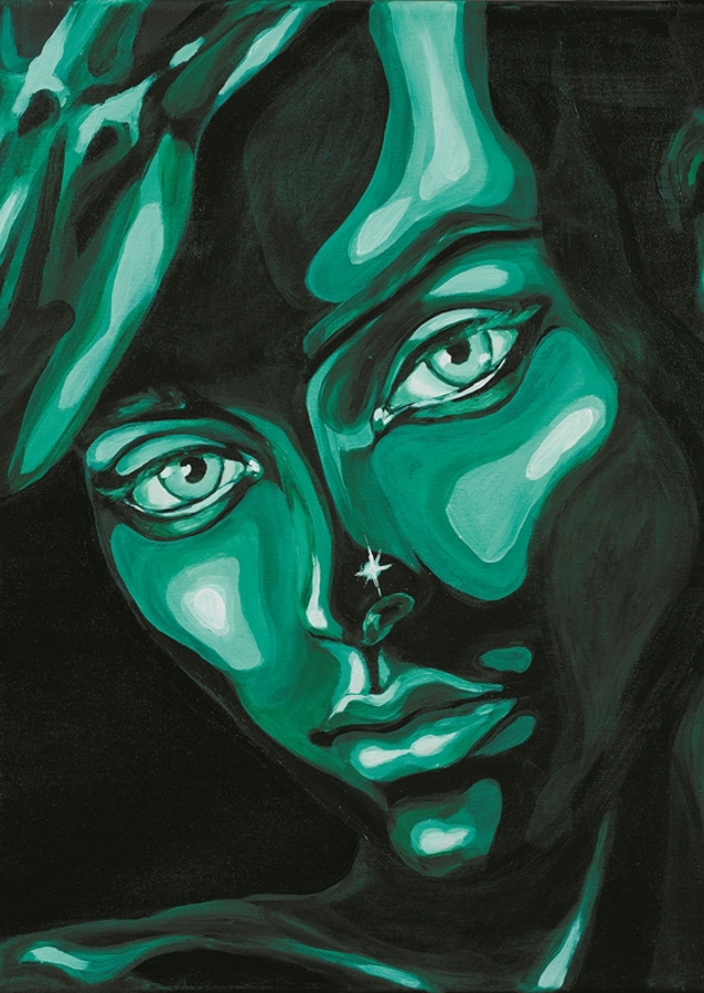  Arte de pintura de retrato verde.