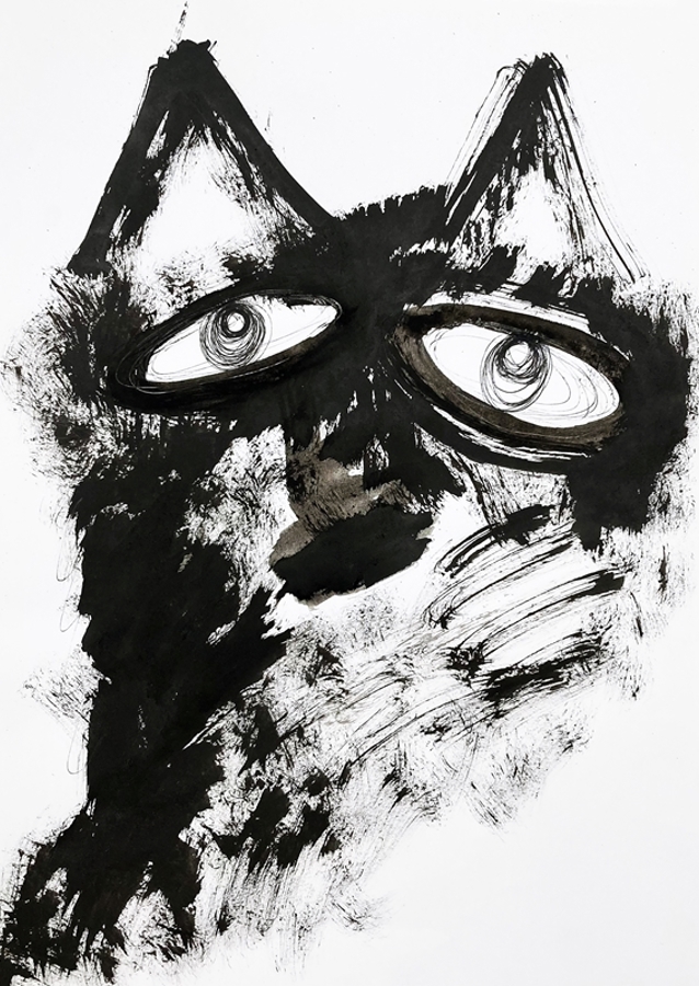 Art brut: Tušová kresba vlk