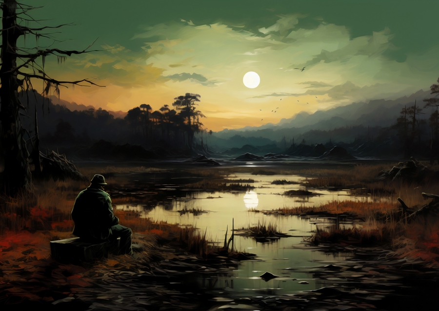 Osamělý muž se dívá na řeku