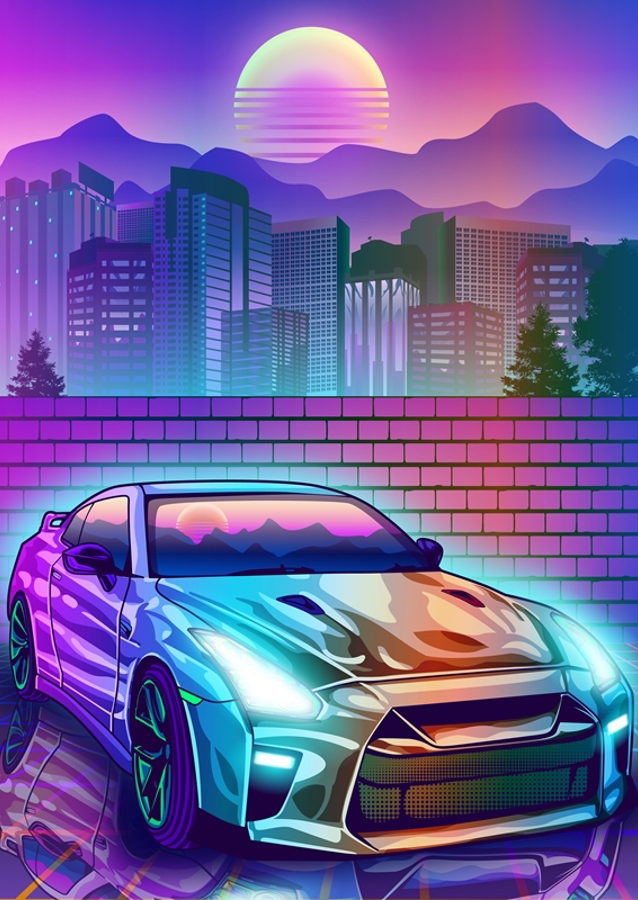 Skyline Gtr R35 Synthwave city