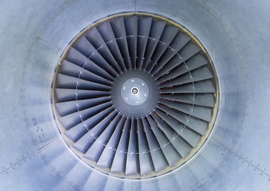 Airplane jet engine front view