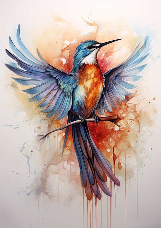 The blue bird flaps its wings