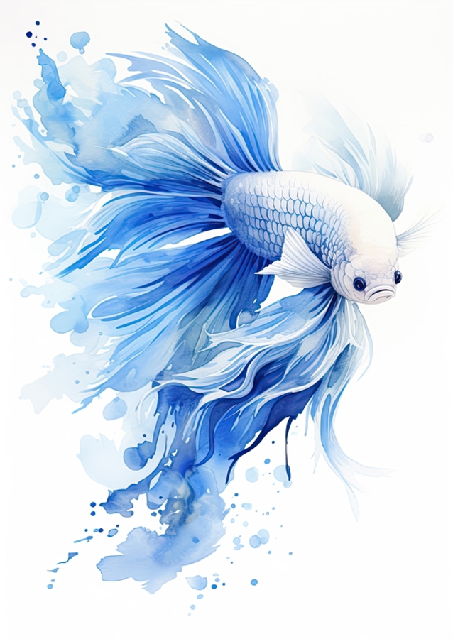 Blue Betta Fish Watercolor