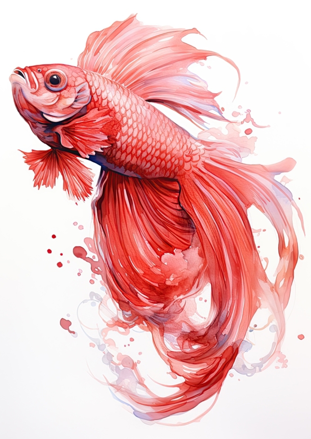 Red Betta Fish Watercolor