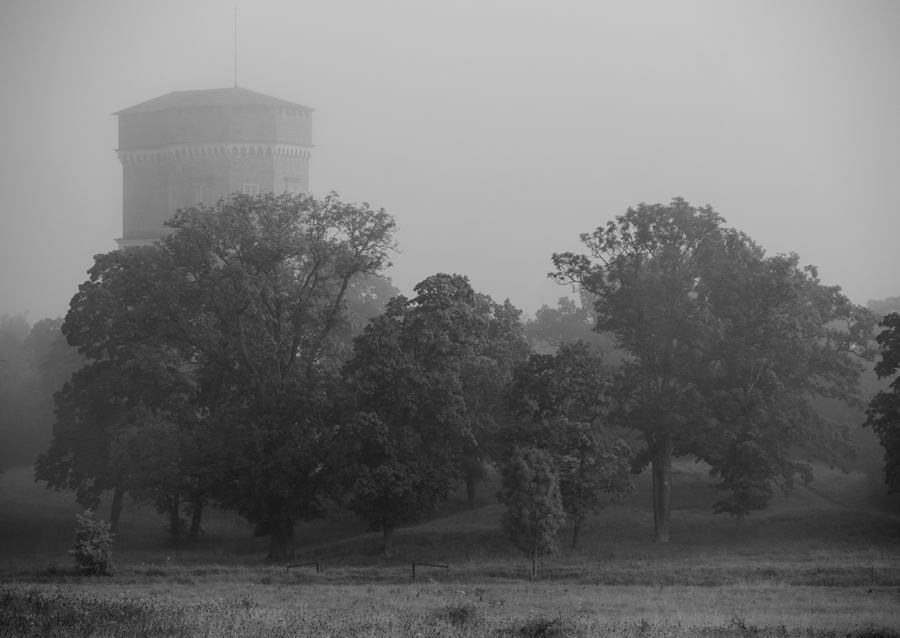 La Torre Gótica en la niebla de la mañana