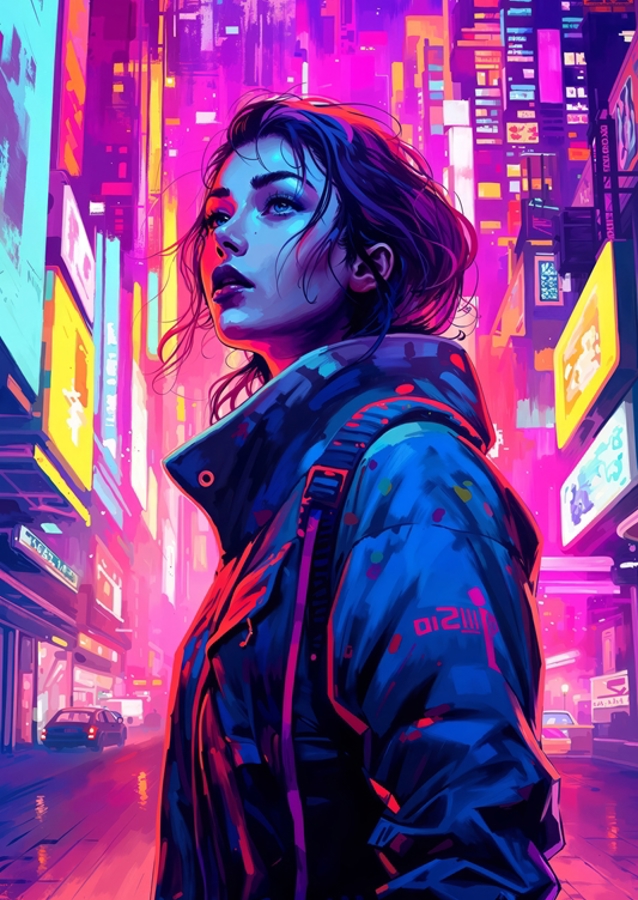 Cyberpunk nysgjerrig kvinne