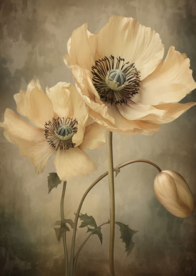 Beige Grey Green Delicate Art