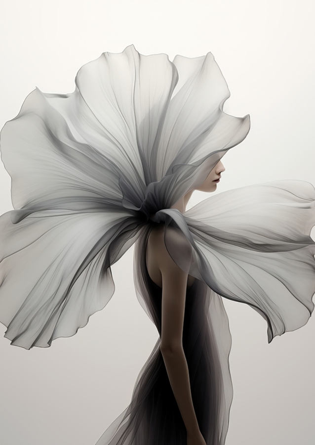 Svart og hvit blomsterkvinne