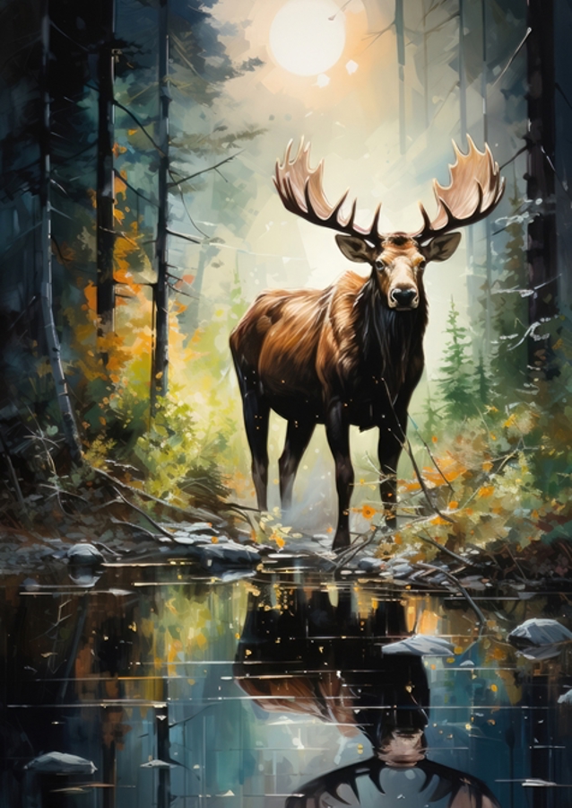 Elch im Wald Ölgemälde