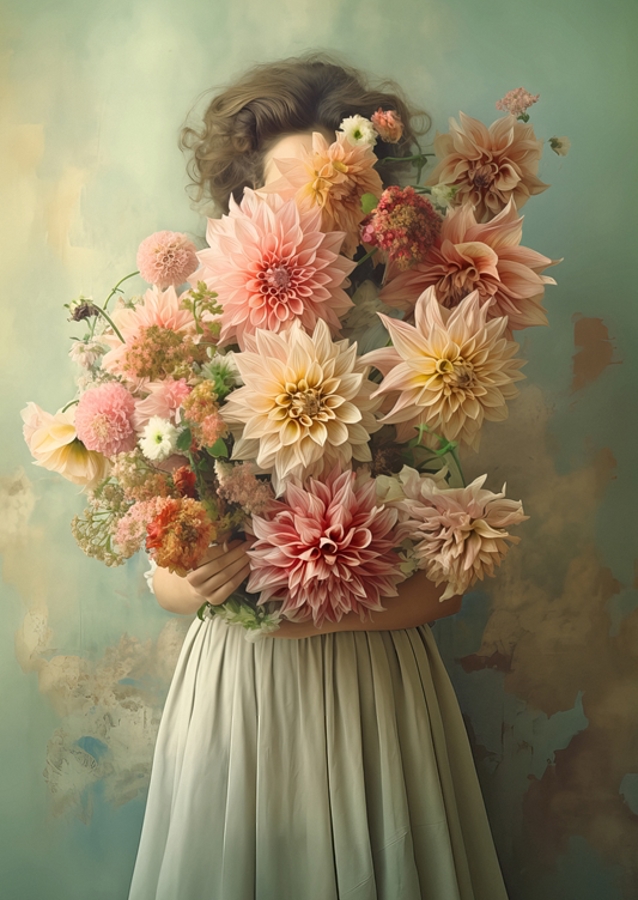 "Dahlias in Vintage Green"