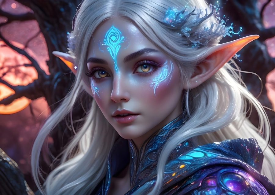 Elfo del bosque rubio en la luna de sangre