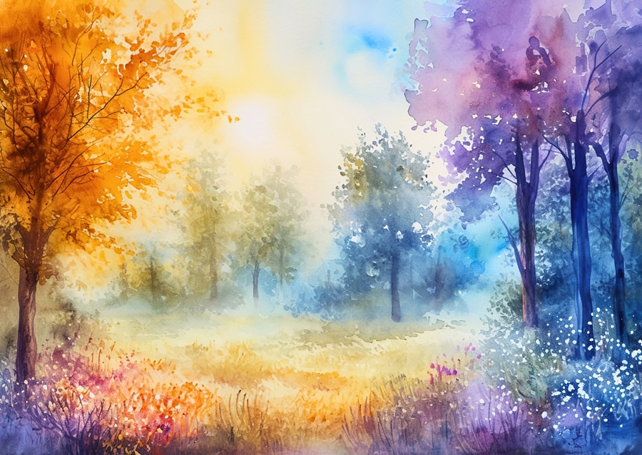 spring forest in watercolor