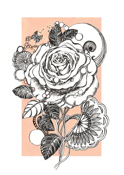 Poster: White rose and butterfly - JOLANTA FRANKIEWICZ