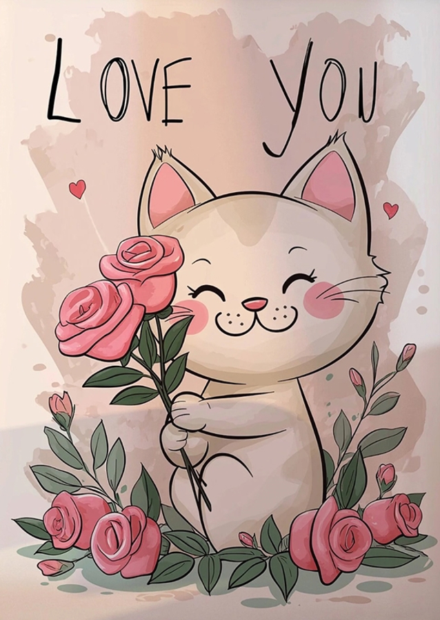 Happy Valentines Day Cute Cat
