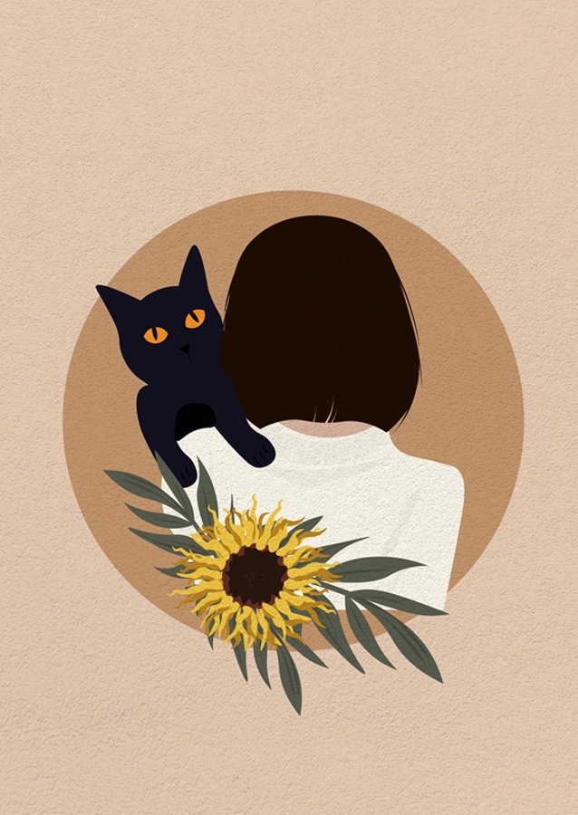 Cat on girl's shoulder