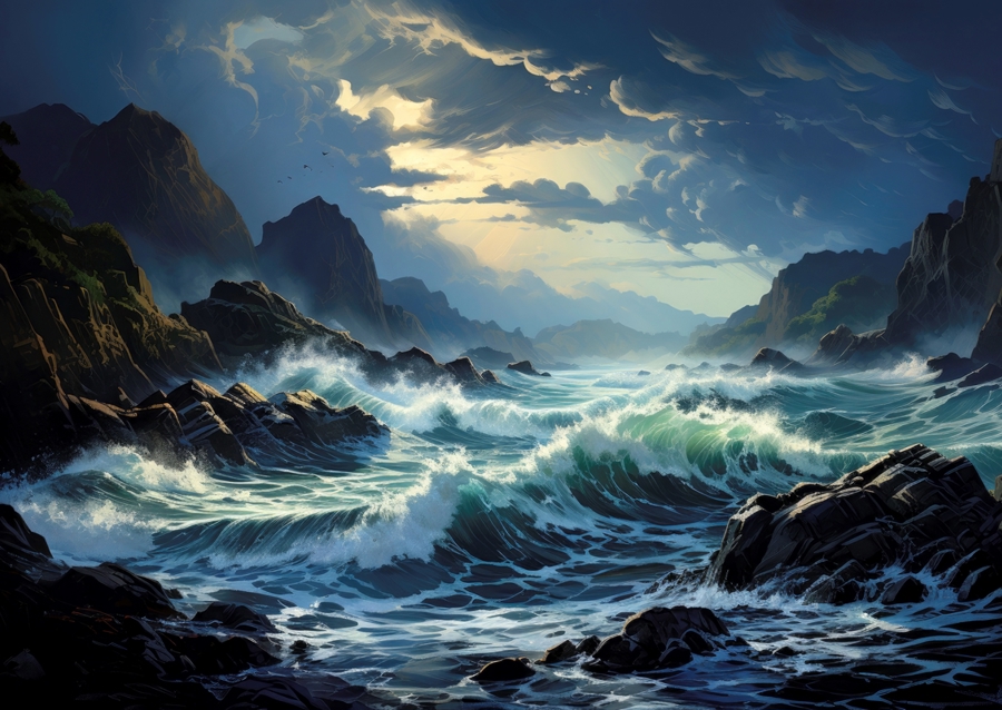 Fale rozbijające się o skały