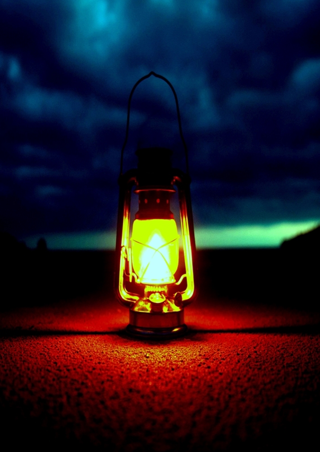 lighted kerosene lantern