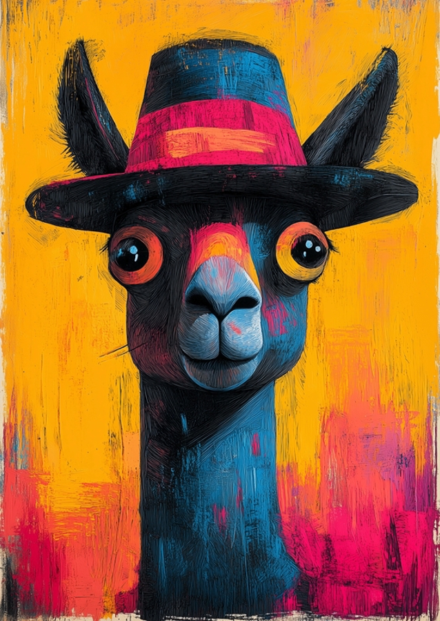 Alpaca con sombrero en estilo pop art