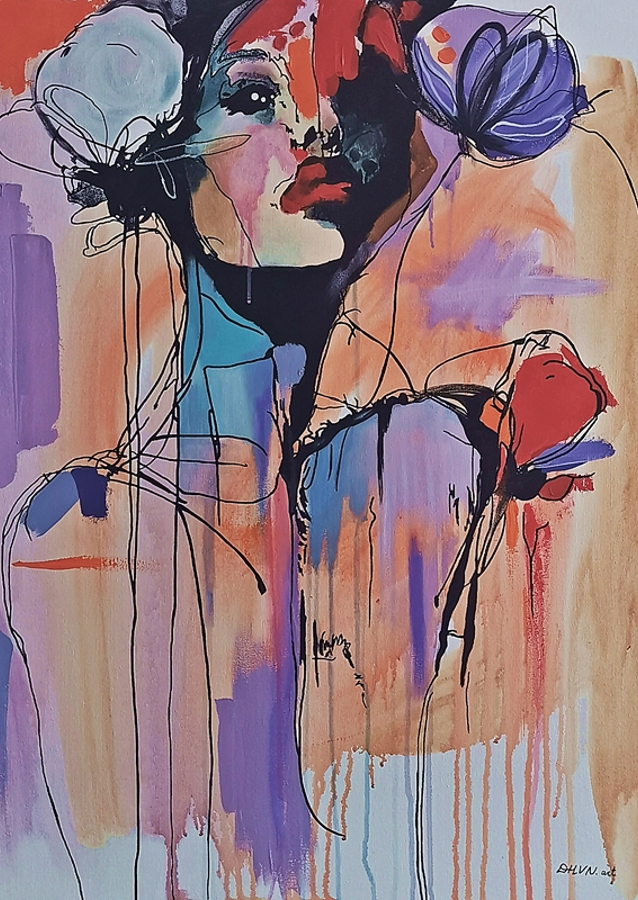 Woman with Large Flowers.