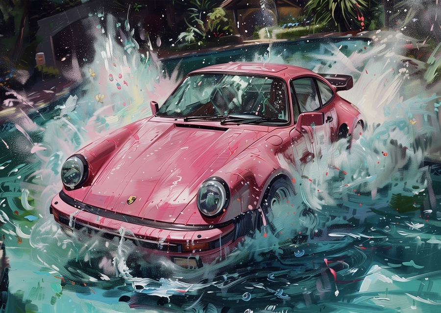 Růžové Porsche 911 Turbo i Poole