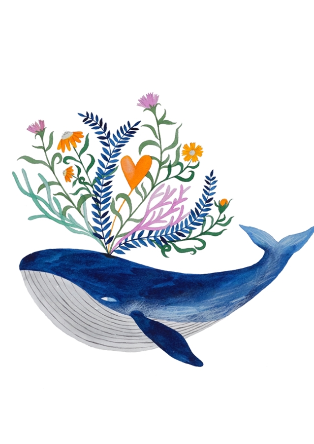 baleine bleue avec des fleurs