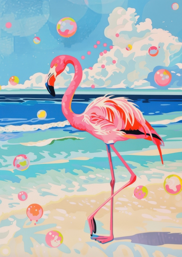 Fenicottero rosa e bolle di sapone