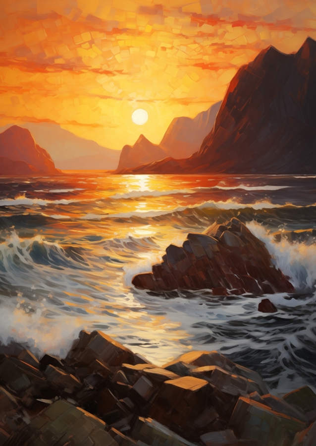 Waves in Lofoten Midnight Sun