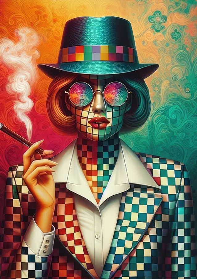 Fargerik røykende kvinne