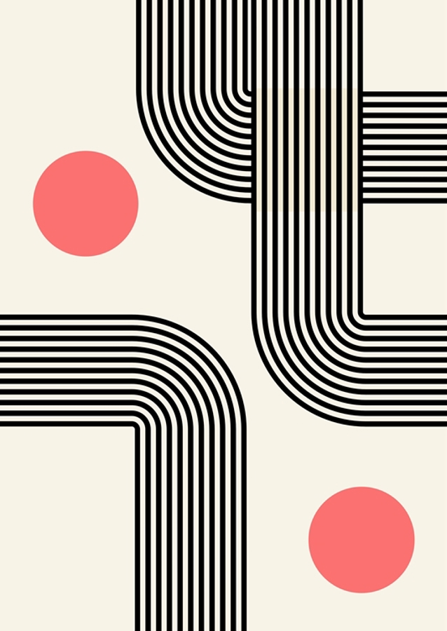 Linjer Boho beige Sort Rød