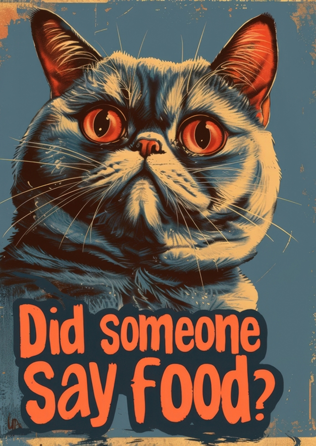 Funny Hungry Cat Poster - Food
