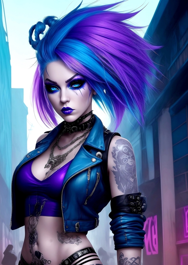 Punk Lady mit blauen Haaren