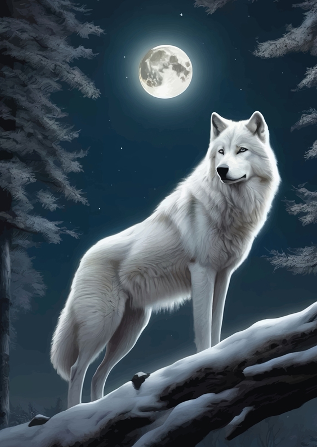 Bílý vlk s měsícem