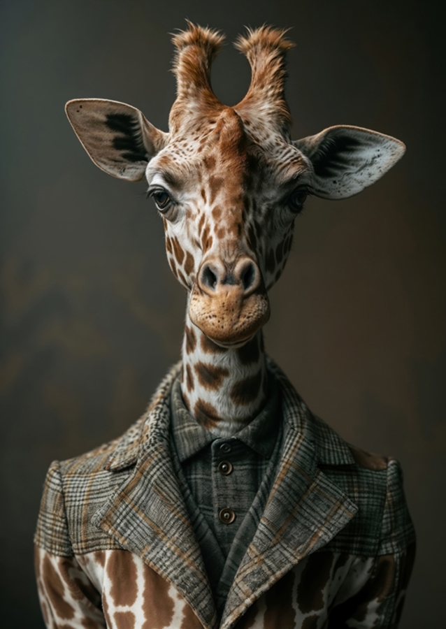 Elegante Giraff y Tweedkostym
