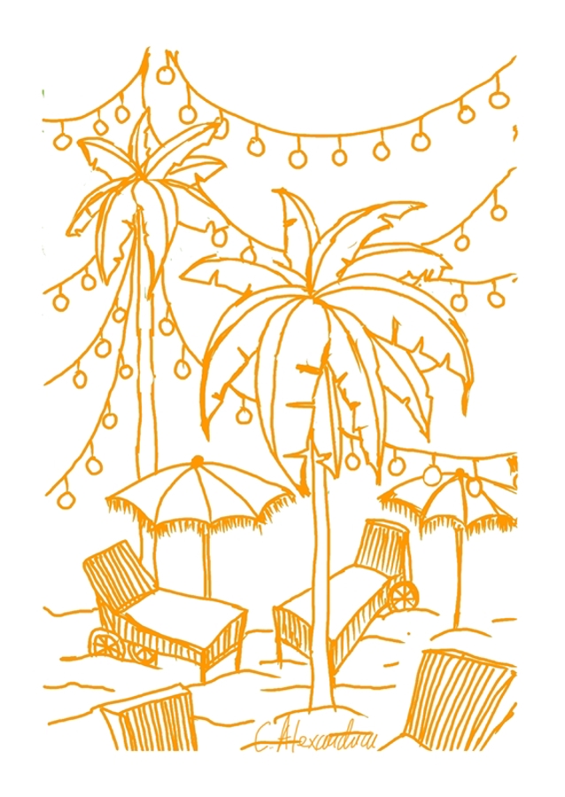 Palm trees on beach, in orange