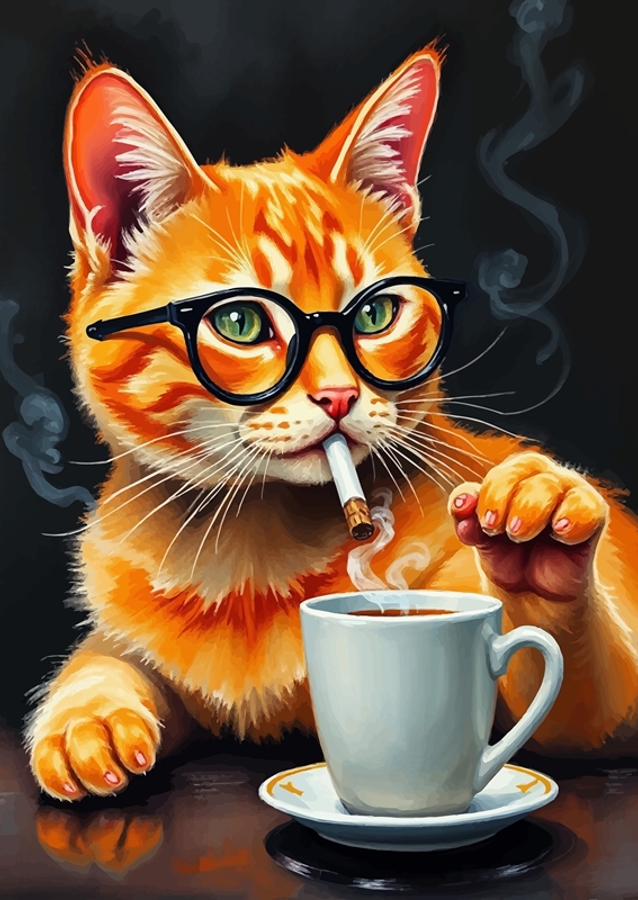 Pomarańczowy kot i kawa
