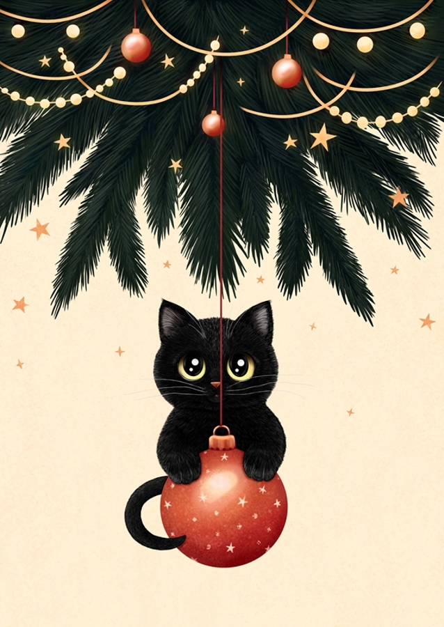 Cat under christmas tree