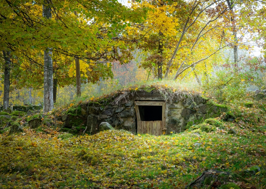 Earthen cellar in autumn
