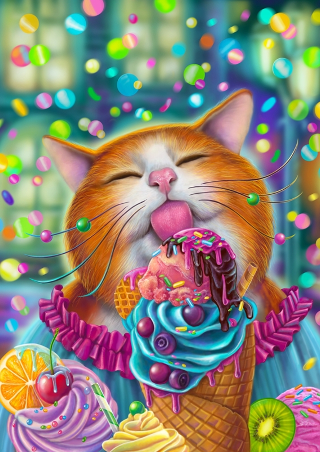 Il gatto divertente ama i dolci