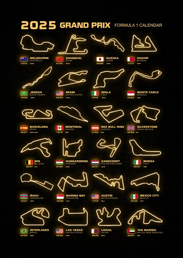  Kalendář zasedání F1 2025