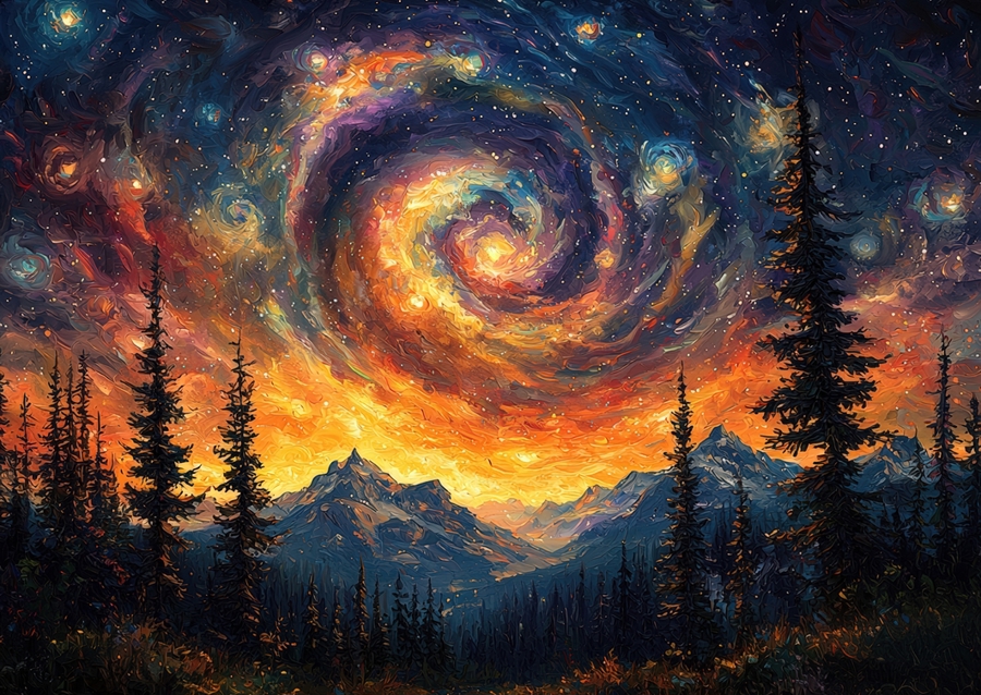 Galactic Swirl Over Mountain