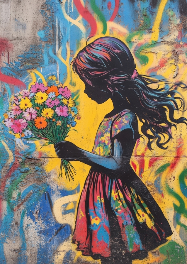 Dziewczyna z kolorowymi kwiatami