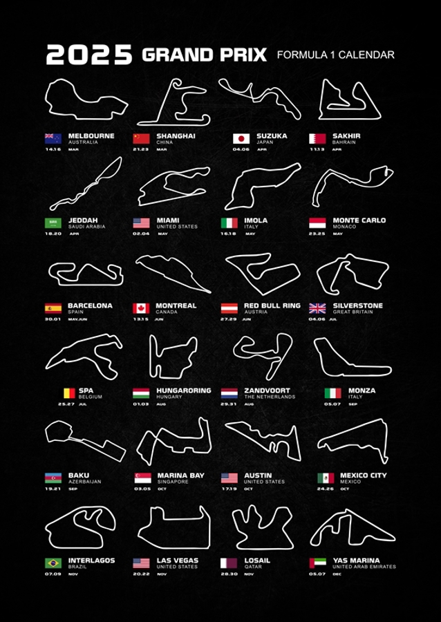F1 session calendar 2025