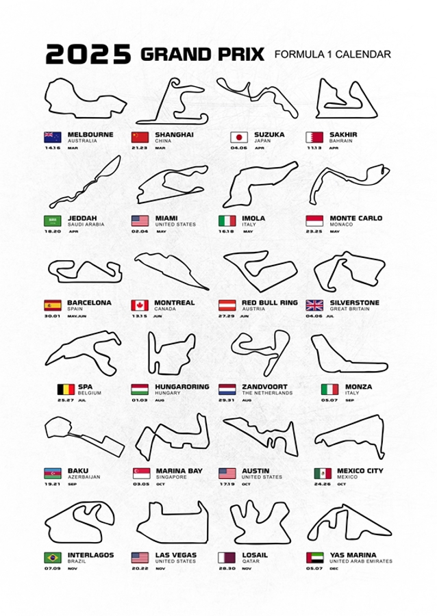  F1 session calendar 2025