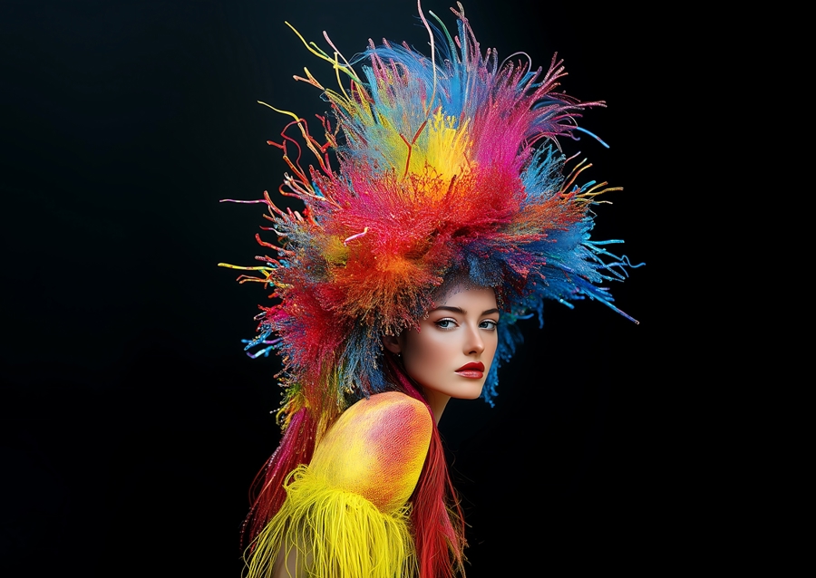 Kvinne med fargerikt hodeplagg